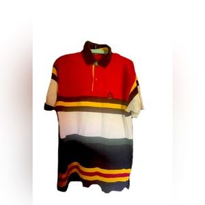 Vintage 90s IZOD Color Block Striped Polo Shirt Size Medium short sleeves